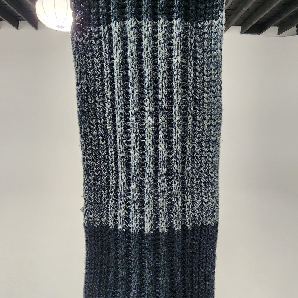 B + M Amsterdam Men's Blue and Gray Knit Scarf